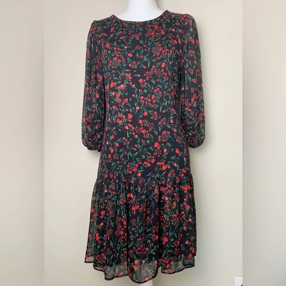 Calvin Klein Women's Sheath 3/4 Sleeve Floral Pleated Dress Size: 8 - Picture 4 of 15